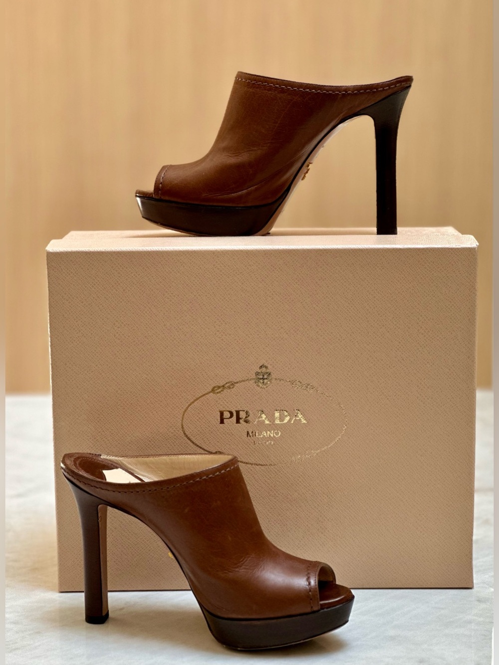 Prada Soft Calf Leather Lux Clogs in Cocco